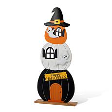Glitzhome 35"H Halloween Wooden Pumpkin Haunted House Porch Decor