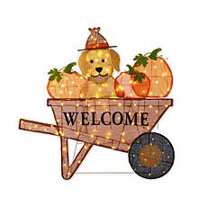 Glitzhome 36.25“L Lighted Fall Wheel Barrow w/ Labrador Outdoor Décor