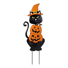 Glitzhome 36"H Halloween Black Cat w/ Spring Head & Pumpkin Yard Stake