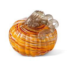 Glitzhome 6" Fall Multi Stripes Glass Pumpkin