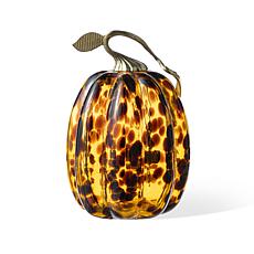 Glitzhome 7.75"H Amber Dots Glass Pumpkin