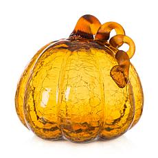Glitzhome 7.75in. D Amber Crackle Glass Pumpkin