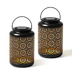 Glitzhome Set of 2 8.75"H Metal Cutout Flower Solar Powered Latern