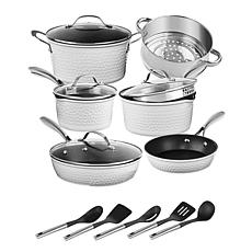 Granitestone Charleston Hammered White 15-Piece Cookware Set