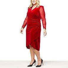 H Halston Long-Sleeve Faux-Wrap Dress