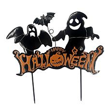 Haunted Hill Farm 1.7-Ft. LED Black Happy Halloween Sign with Ghost...