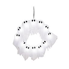 Haunted Hill Farm 2-Ft. Lighted Black & White Ghost Wreath for Indo...