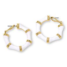 Heidi Daus Bamboo Garden White Enamel Hoop Earrings