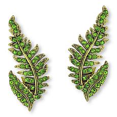 Heidi Daus Bronzetone Le Fern Green Crystal Leaf Stud Earrings