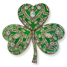 Heidi Daus Fancy Shamrock Crystal and Enamel Pin