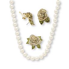 Heidi Daus Ravishing Rose Necklace, Pin and Earrings Set