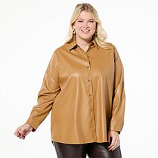 HUE Faux Leather Button Down Shirt