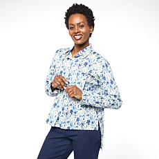 HUE Long-Sleeve Ruffle Trim Cotton Voile Top