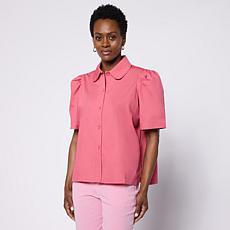 Hue Poplin Top with Puff Sleeve
