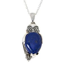 Humanly Krafted Sterling Silver Gemstone Owl Pendant with 18" Chain