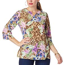 IMAN  Global Chic 3/4-Sleeve Floral Print Chiffon Tunic
