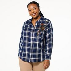 IMAN Global Chic Plaid Shirt with Embroidery