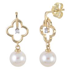 Imperial Pearls 14K Cultured Pearl and Diamond Clover Drop Earrings