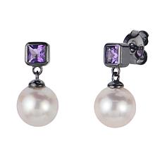Imperial Pearls Cultured Freshwater Pearl and Amethyst Drop Earrings