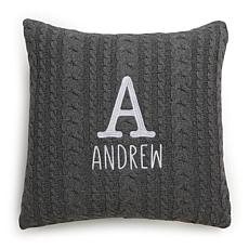 Initial Print Name White Embroidered Gray Knit 17" Throw Pillow
