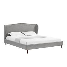 Inspired Home Kamille Upholstered Linen King Wingback Bed w/Trim, Grey