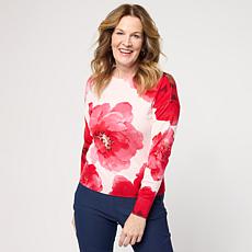 Jaclyn Smith Floral-Printed Fine Gauge Knit Sweater