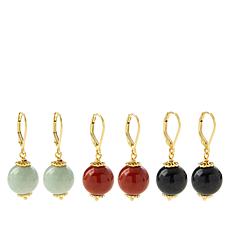 Jade of Yesteryear Goldtone Sterling Silver Jade Drop Earrings 3pc Set