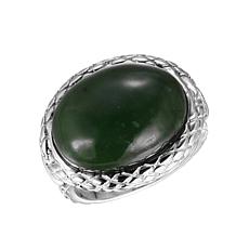 Jade of Yesteryear Sterling Silver Dark Green Nephrite Jade Ring