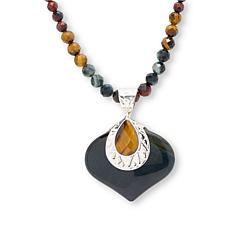 Jay King Blue Hawk's Eye & Tiger Eye Pendant with Bead Necklace