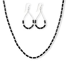 Jay King Midnight Chalcedony Beaded Necklace and Hoop Earrings Set