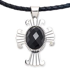 Jay King Midnight Chalcedony Cross Pendant with Leather Cord Necklace
