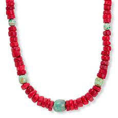 Jay King Red Bamboo Coral and Variscite Bead 18" Necklace