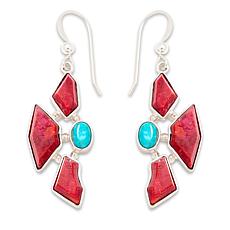 Jay King Sterling Silver Red Coral and Turquoise Drop Earrings