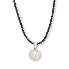 Jay King White Mabé Pearl Pendant with Black Spinel Bead Necklace