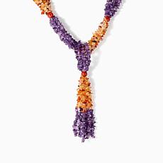 KALIFANO Amethyst and Carnelian Chip Tassel Drop Necklace