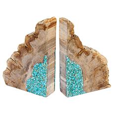 KALIFANO Petrified Wood Turquoise-Color Howlite Edge Bookends