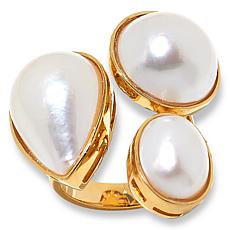 Kwan Collections Gold-Plated Mabé Pearl 3-Stone Ring