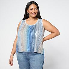 Mark & James by Badgley Mischka Draped Striped Sequin Top