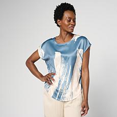 MarlaWynne Printed Satin Cap Sleeve Top