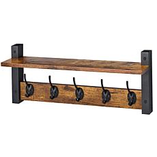 Matte Black Wall Mount Floating Shelf with 5 Hooks