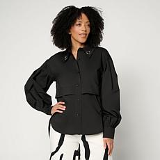 Megan Renee Grommet Button Down Poplin Top