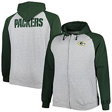 Men's Heather Gray Green Bay Packers Big & Tall Fleece Raglan Full-...