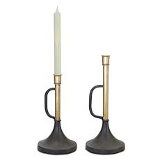 Metal Trumpet 2-piece Taper Candle Holder Set