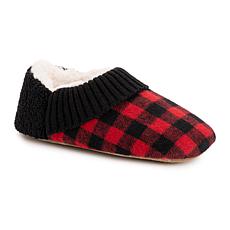 MUK LUKS Women's Flannel Plaid Slipper with Berber heel - Ebony