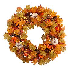 Nearly Natural 30 in. Autumn Pumpkin and Maple Leaf Fall Wreath