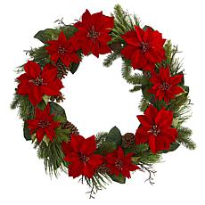 Nearly Natural 36" Poinsettia & Pine Wreath