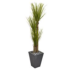 Nearly Natural 5.5' Triple Stalk Yucca Artificial Plant, Slate Planter