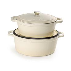 Neo Enameled Cast Iron 13" Oval Dutch Oven 8qt, Meringue