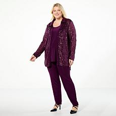 Nina Leonard 3-piece Sequined Button-Front Top, Tank and Pant Set