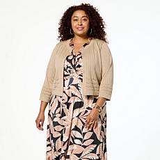 Nina Leonard 3/4-Sleeve Bolero Cardigan with Pointelle Stitching